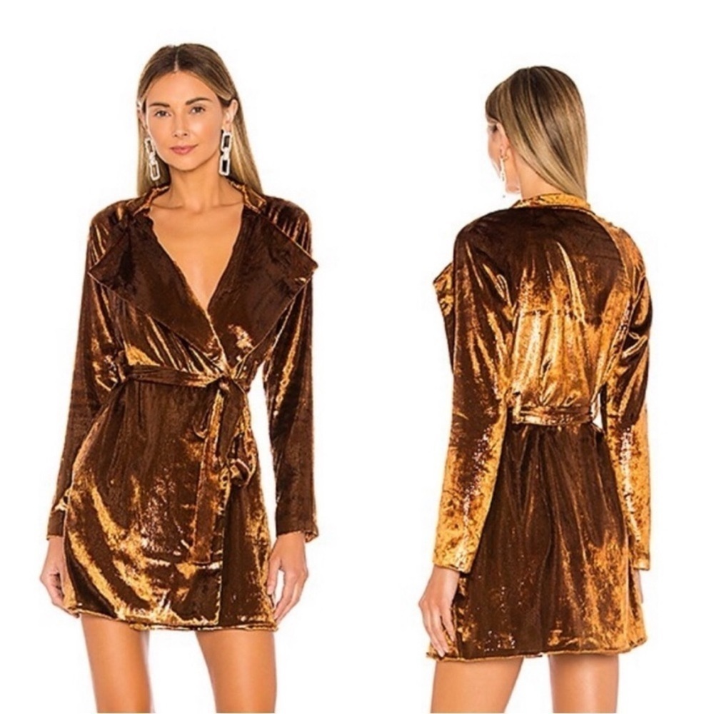 Lovers+Friends plush‎ pile velveteen copper rust belted coat cardigan NWT XS Z5